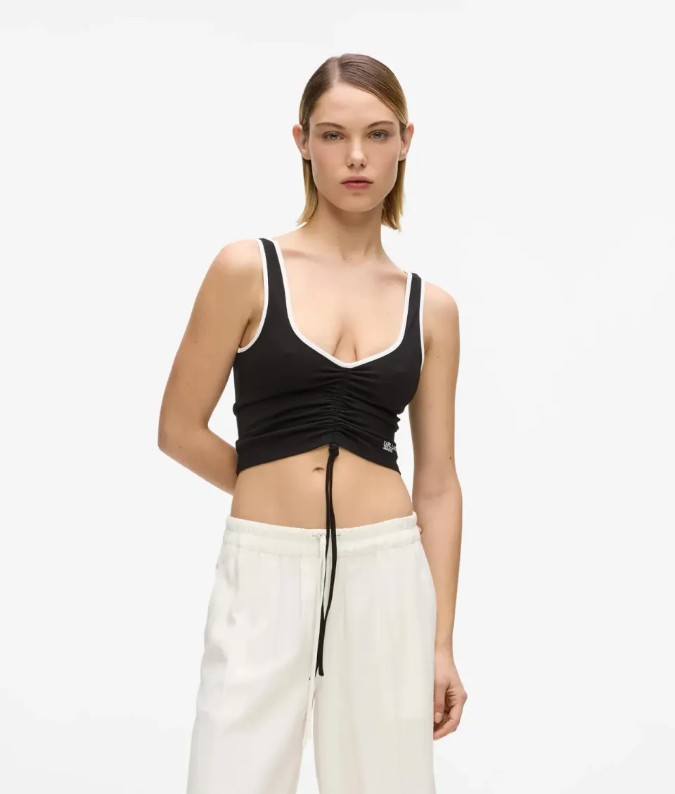 Karl Lagerfeld Jeans V-Neck Rüschen Top Damen S cropped