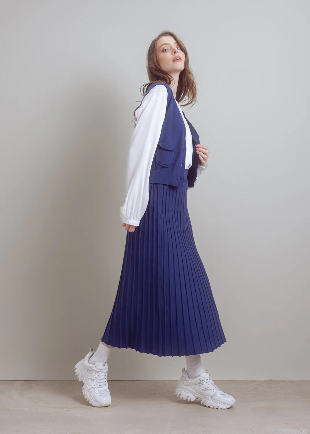 Senatex Feinstrickrock Strickrock Denim plissiert GOTS