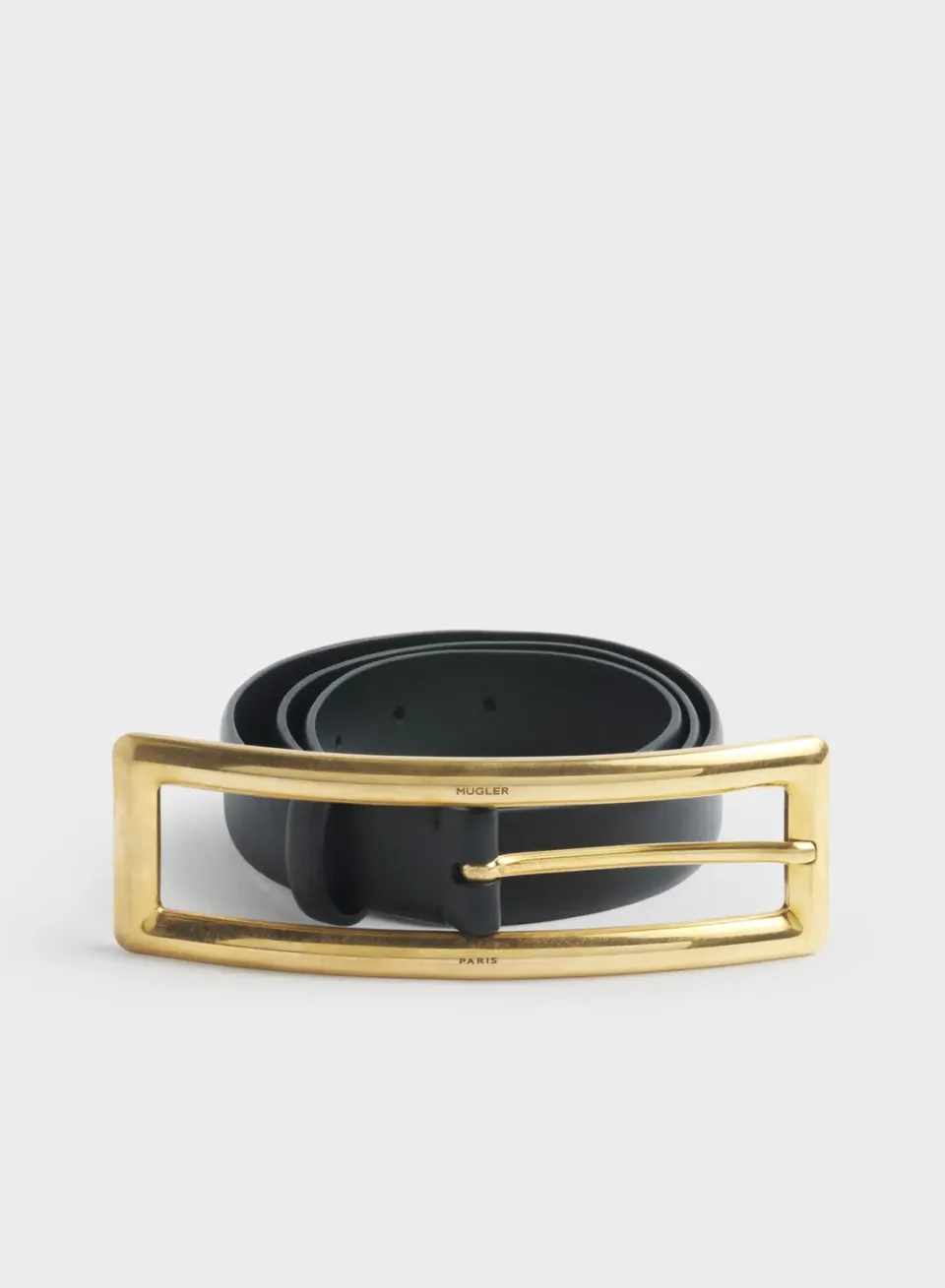 Mugler Rectangle Buckle Belt Ledergürtel Schwarz