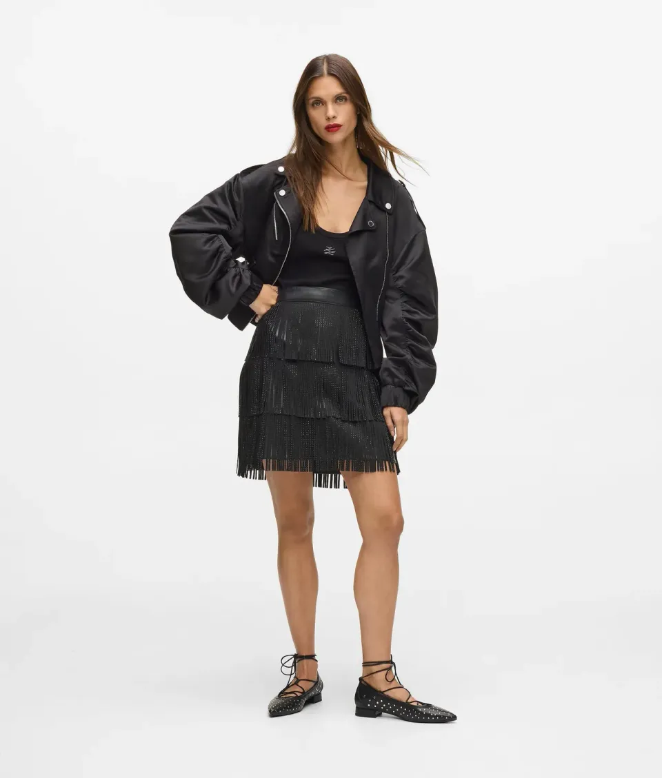 Karl Lagerfeld Minirock Damen Kunstleder Fransen Strass
