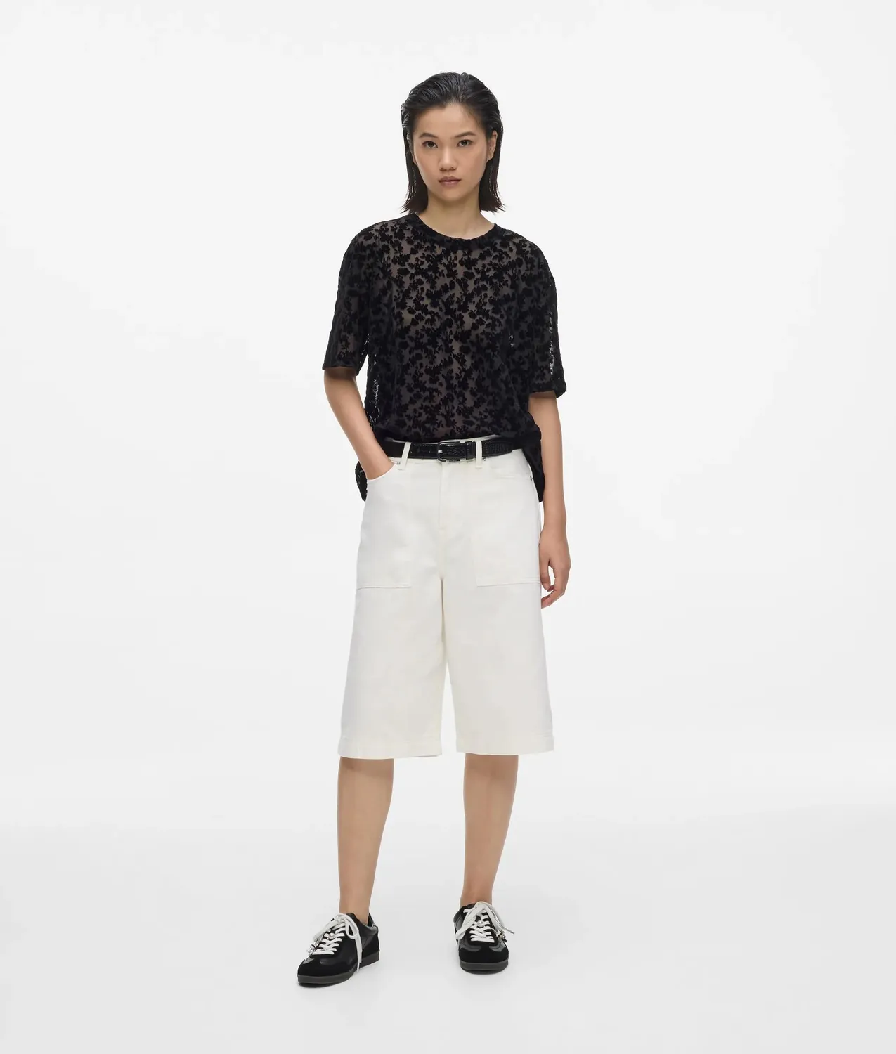 Karl Lagerfeld Floral Mesh T-Shirt Damen S transparent
