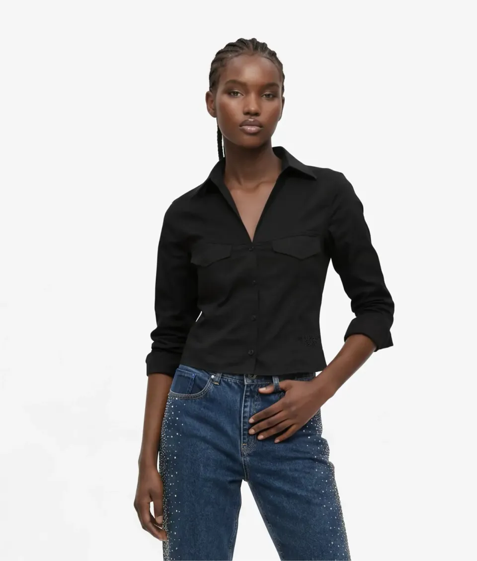 Karl Lagerfeld Jeans Fitted V-Neck Bluse XS-XL Tailliert