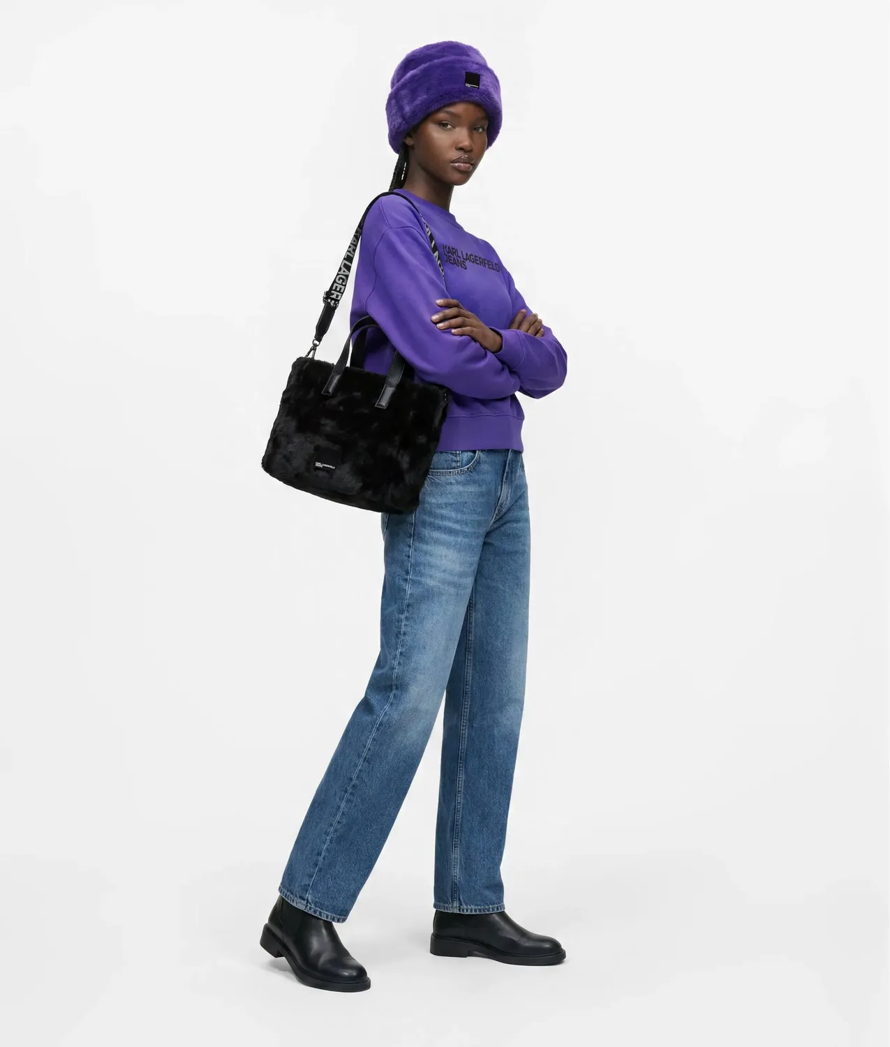 Karl Lagerfeld Jeans Box Logo Furry Mini Tote Bag Plüsch