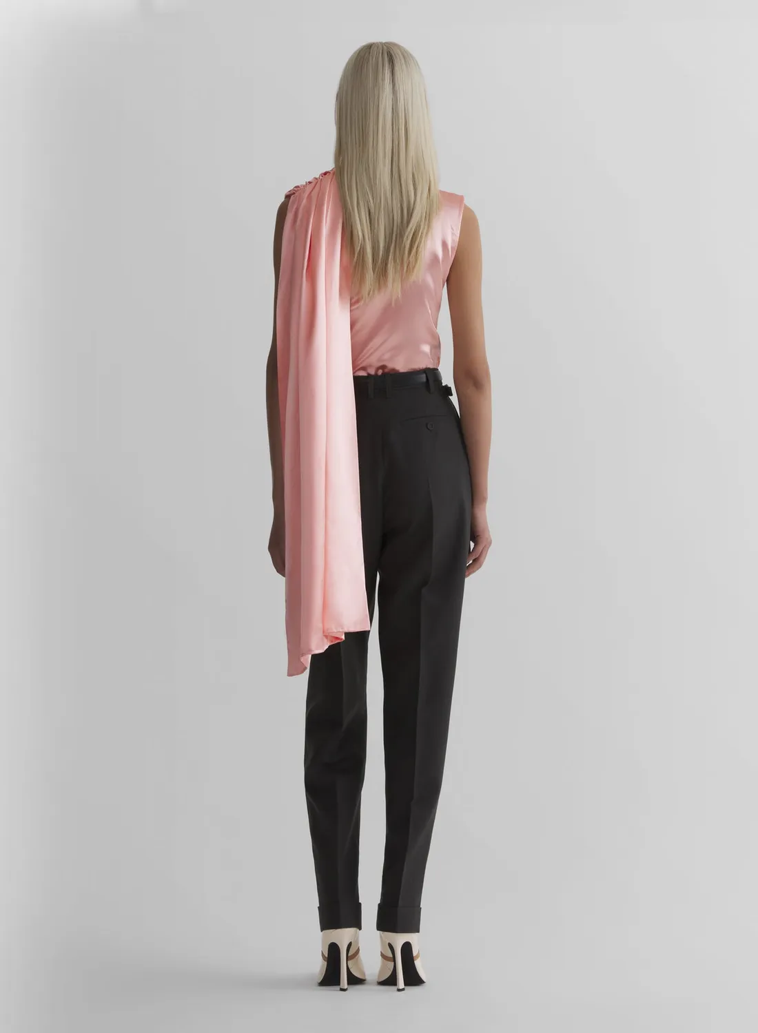 Mugler Scarf Satin Top baby pink ärmellos drapiert