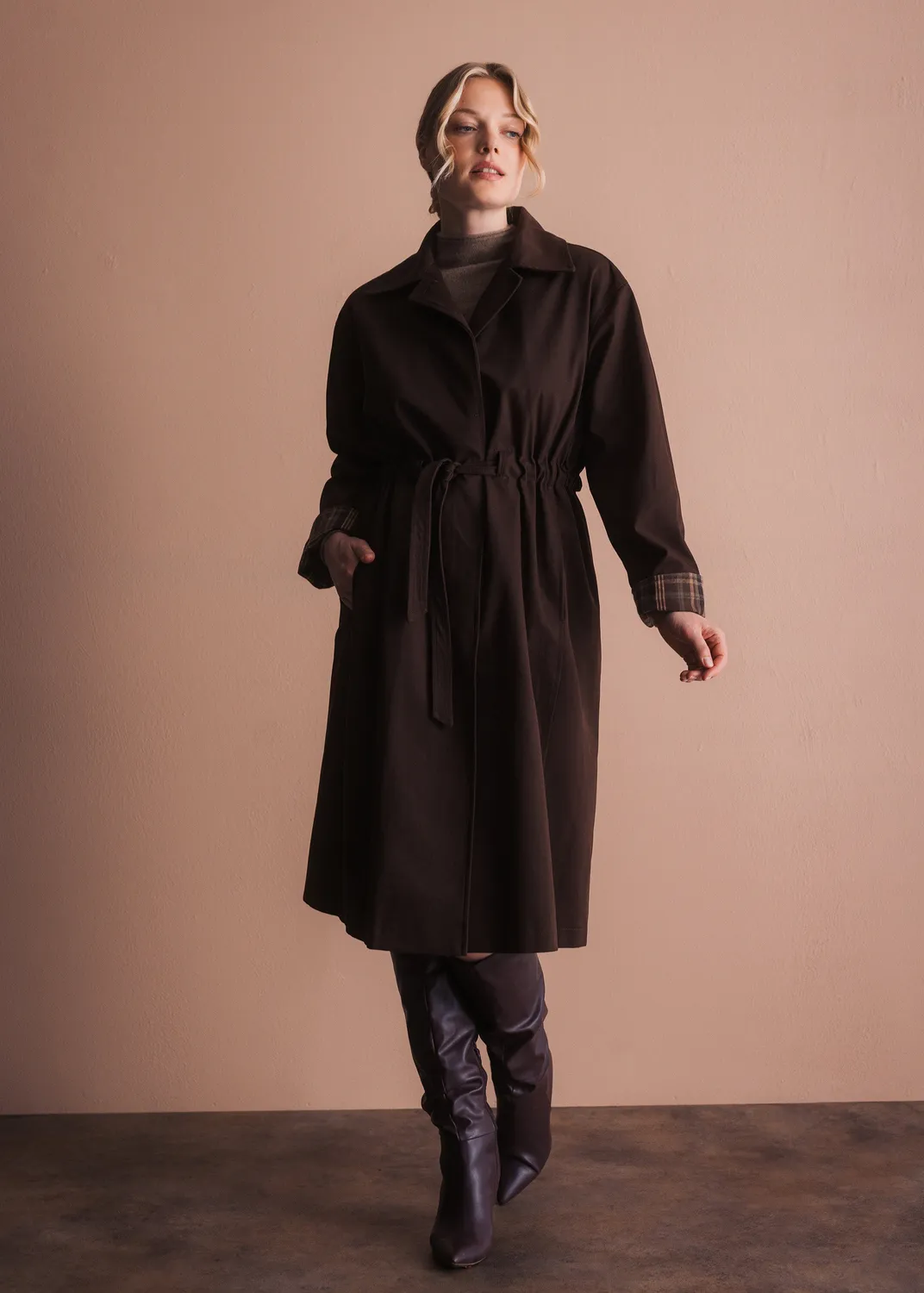 Senatex Trenchcoat mit Kordelzug Dunkelbraun Jacke Choco Bio