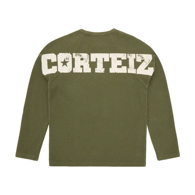 Corteiz Star Raglan Waffle Thermal Longsleeve Olive Baumwolle