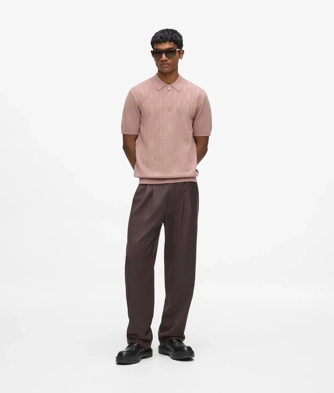 Karl Lagerfeld Monogram Zip-Up Poloshirt Jacquard Reverskragen
