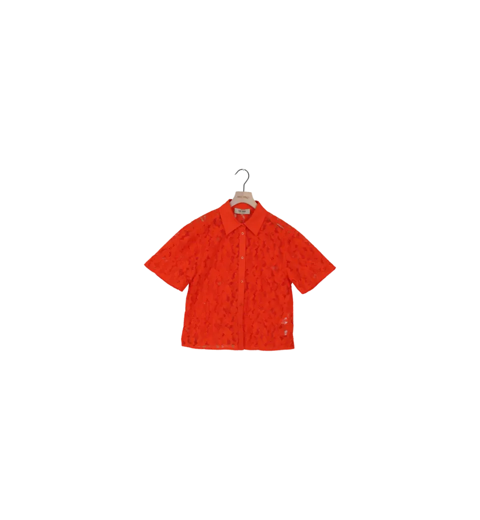 Mos Mosh Lia River Spitzenbluse XS Orange Kurzarm
