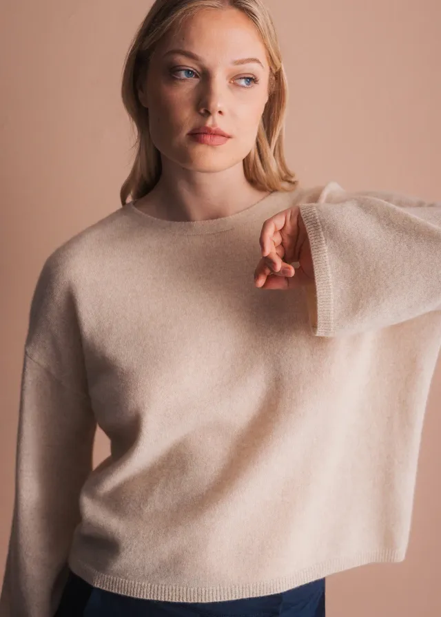Senatex Kaschmirpullover mit weitem Ausschnitt Pullover Navy