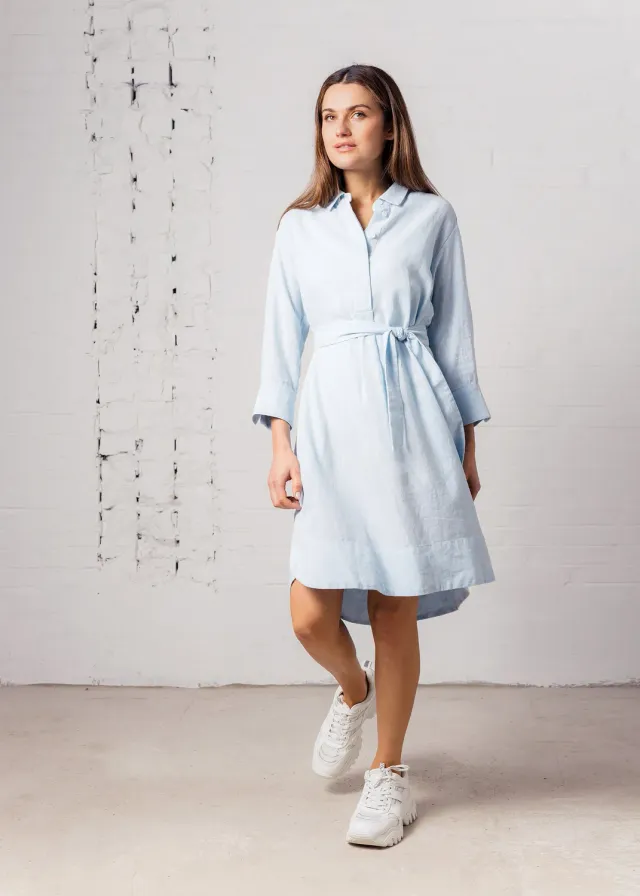 Senatex Hemdblusenkleid Ramie-Lyocell Kleid Sky Blue leicht