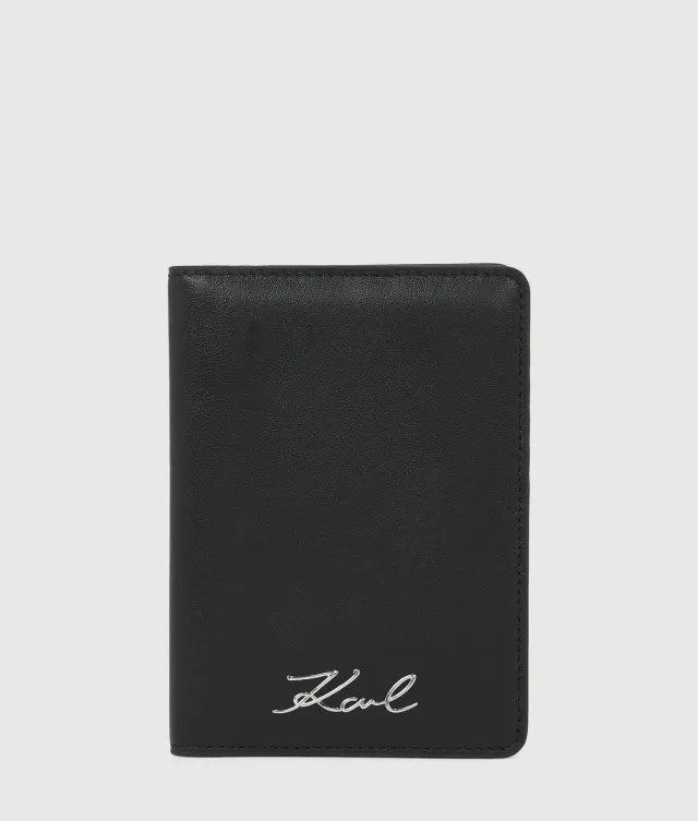 Karl Lagerfeld K/Signature Passport Case Leder schwarz
