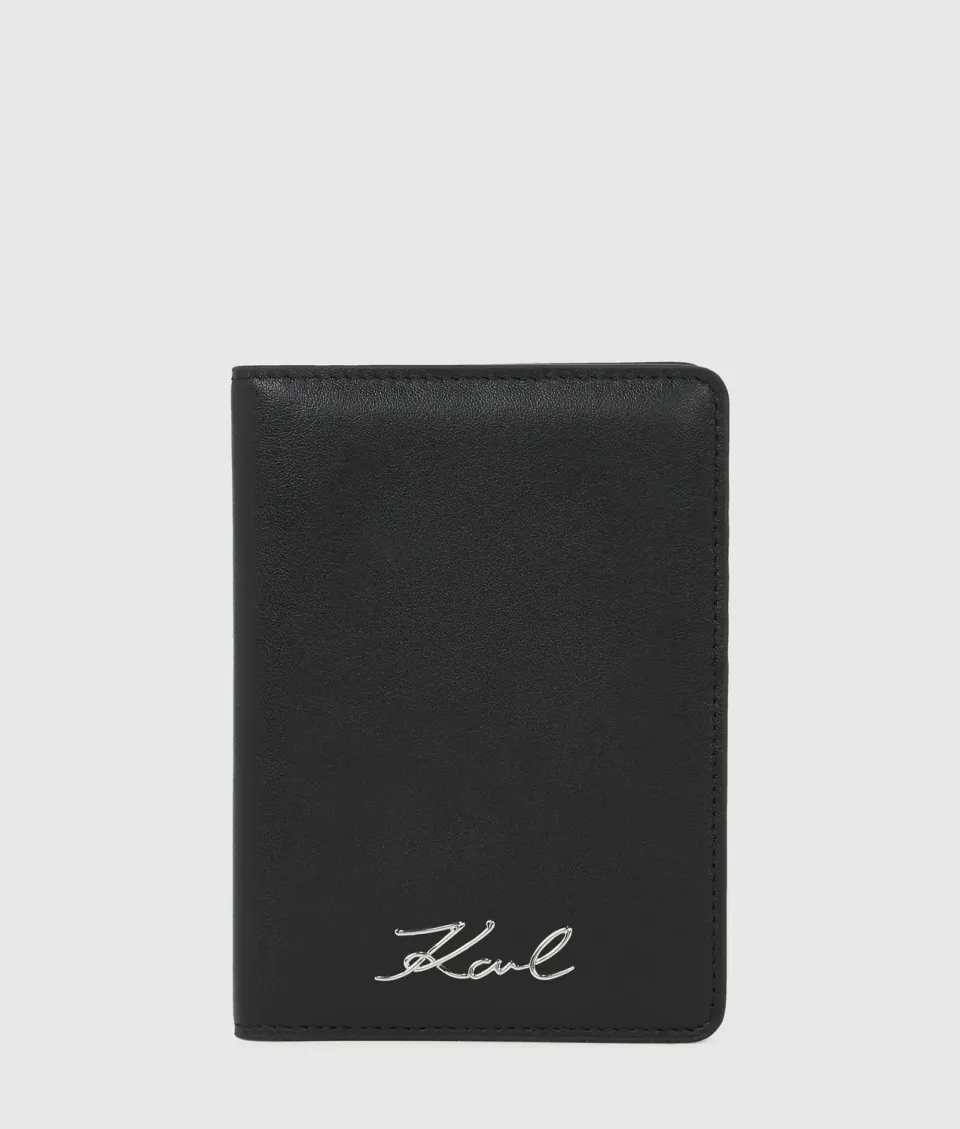 Karl Lagerfeld K/Signature Passport Case Leder schwarz