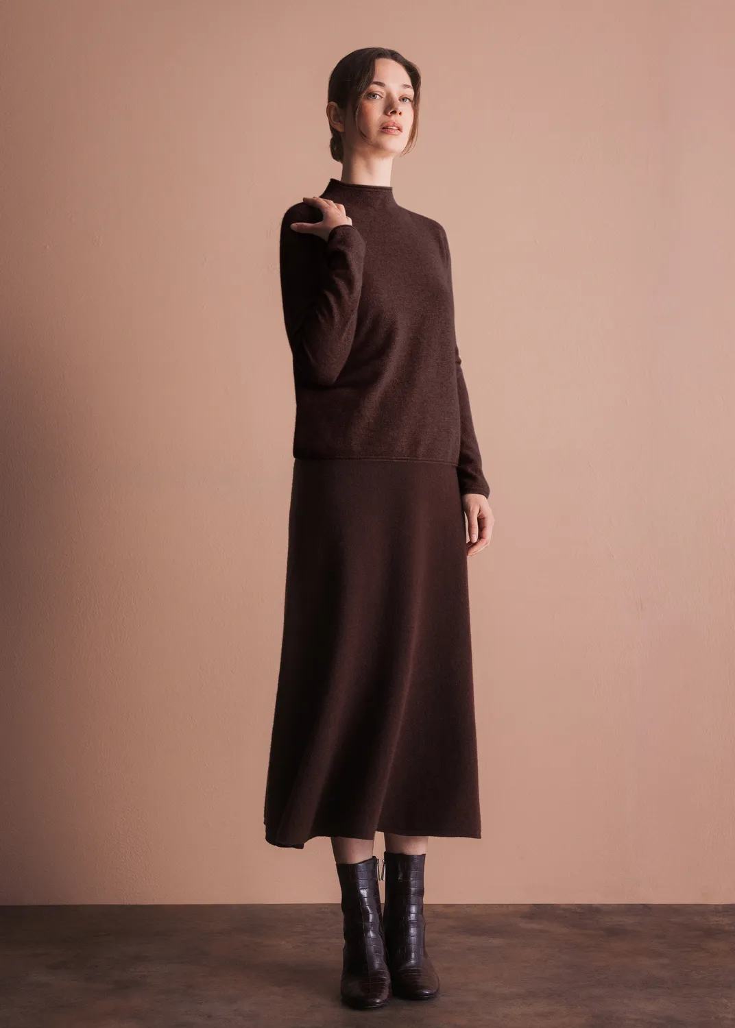 Senatex Stehkragen Pullover Kaschmir Hazelnut