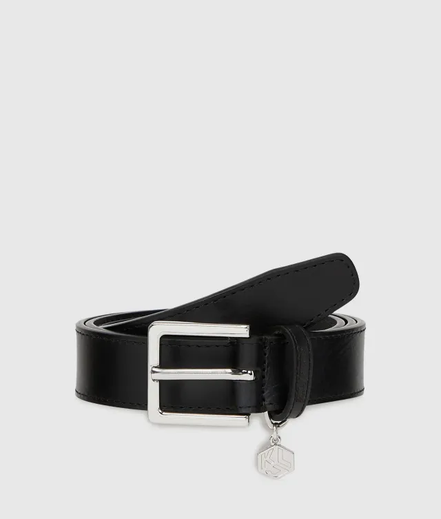 Karl Lagerfeld Logo Charm Gürtel Damen Echtleder Silber
