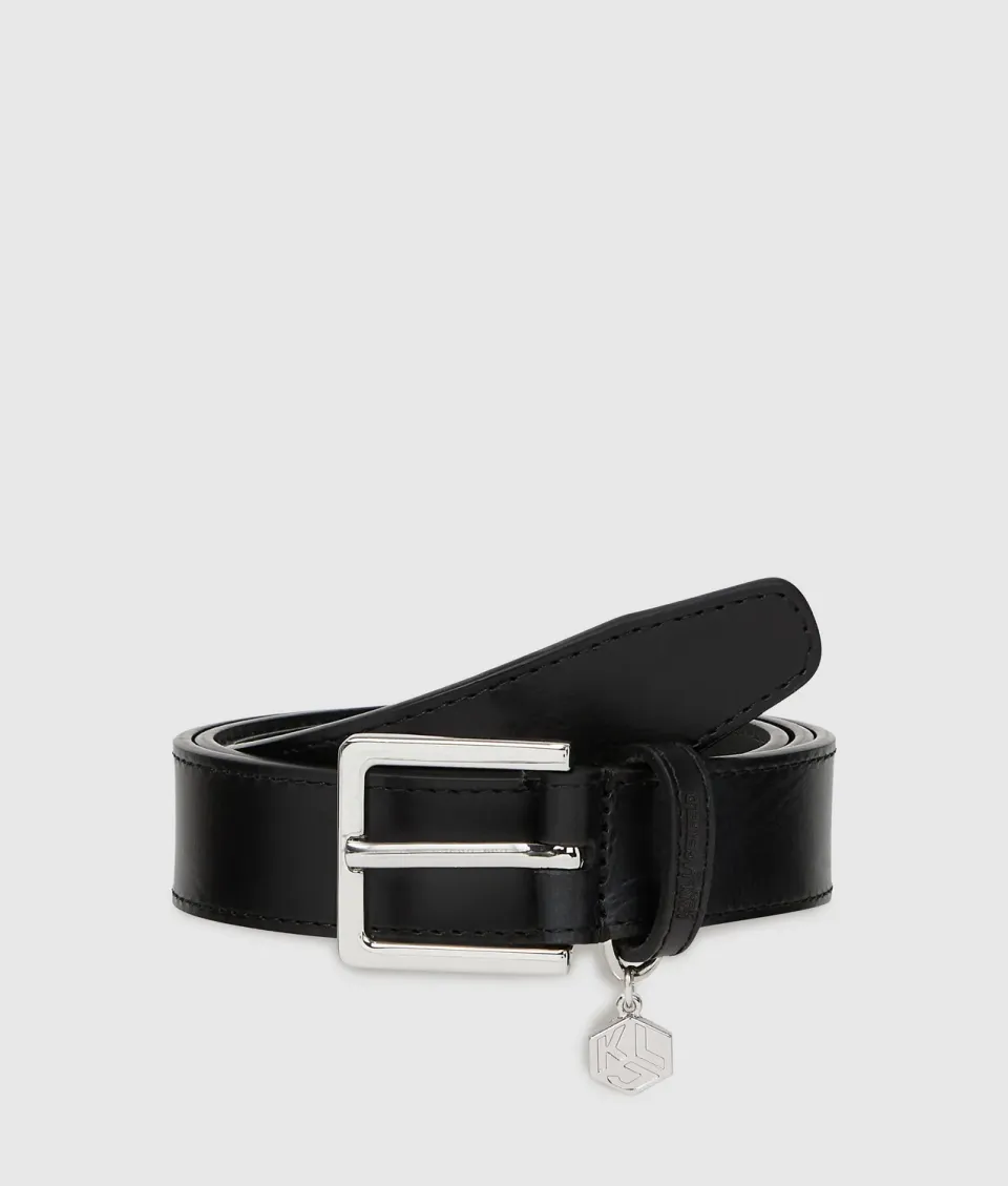 Karl Lagerfeld Logo Charm Gürtel Damen Echtleder Silber