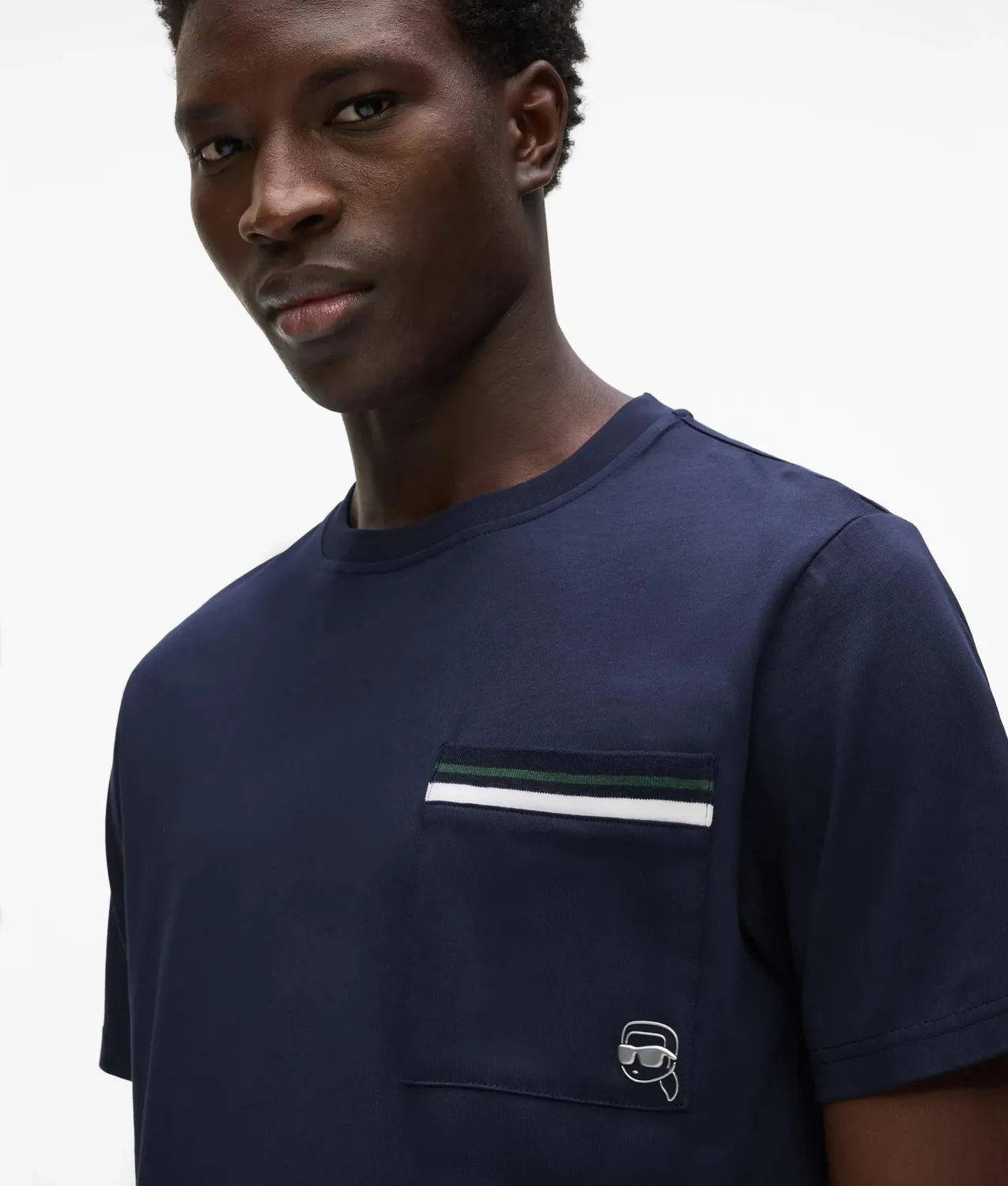 Karl Lagerfeld Ikon Stripe Pocket T-Shirt Chest-Pocket Bio