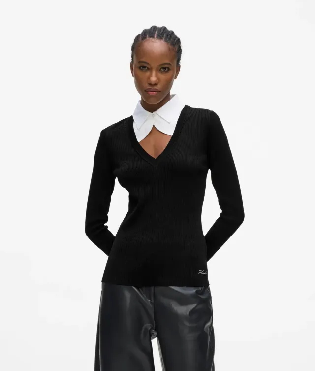 Karl Lagerfeld Polo Strick Kontrastkragen Langarm XS-XL