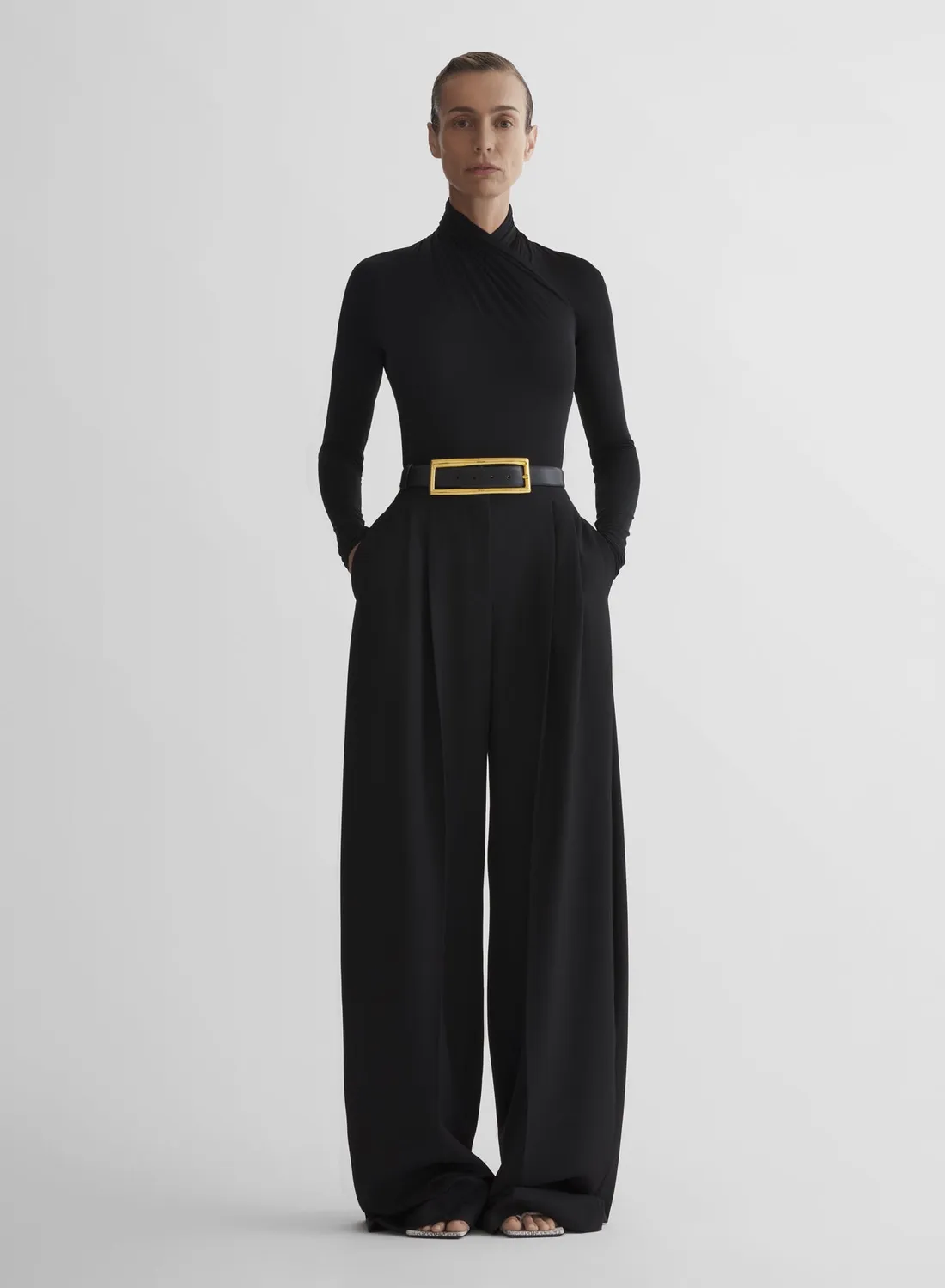 Mugler Wide Pleated Trousers Stoffhose Schwarz