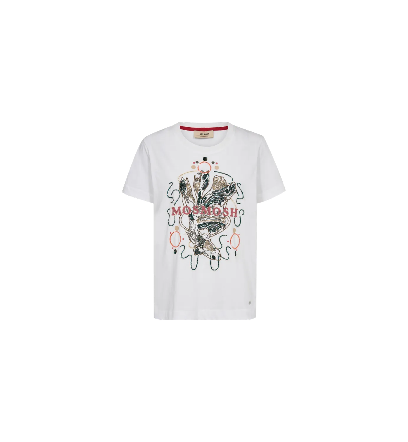 Mos Mosh MMHallin O-SS Deco T-Shirt Weiß Koi-Stickerei