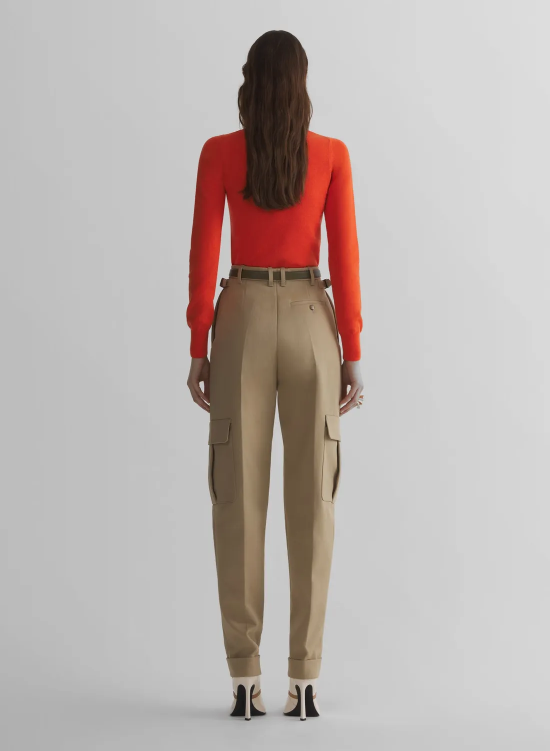 Mugler Cashmere V-Neck Knit Top Orange Cropped