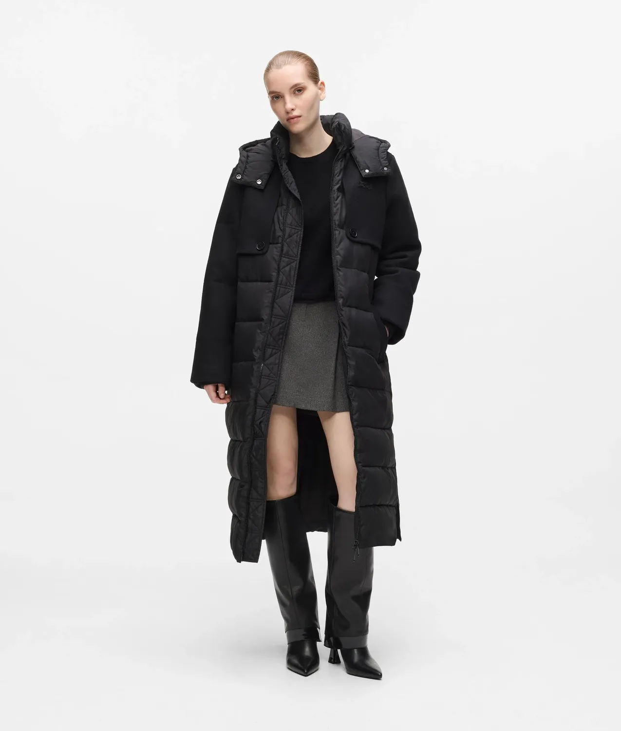 Karl Lagerfeld Belted Puffer Mantel lang Gürtel Kapuze