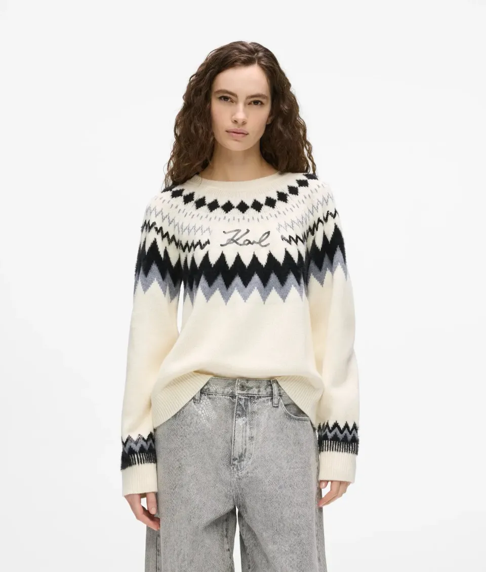 Karl Lagerfeld Alpine Strickpullover Wolle Pailletten
