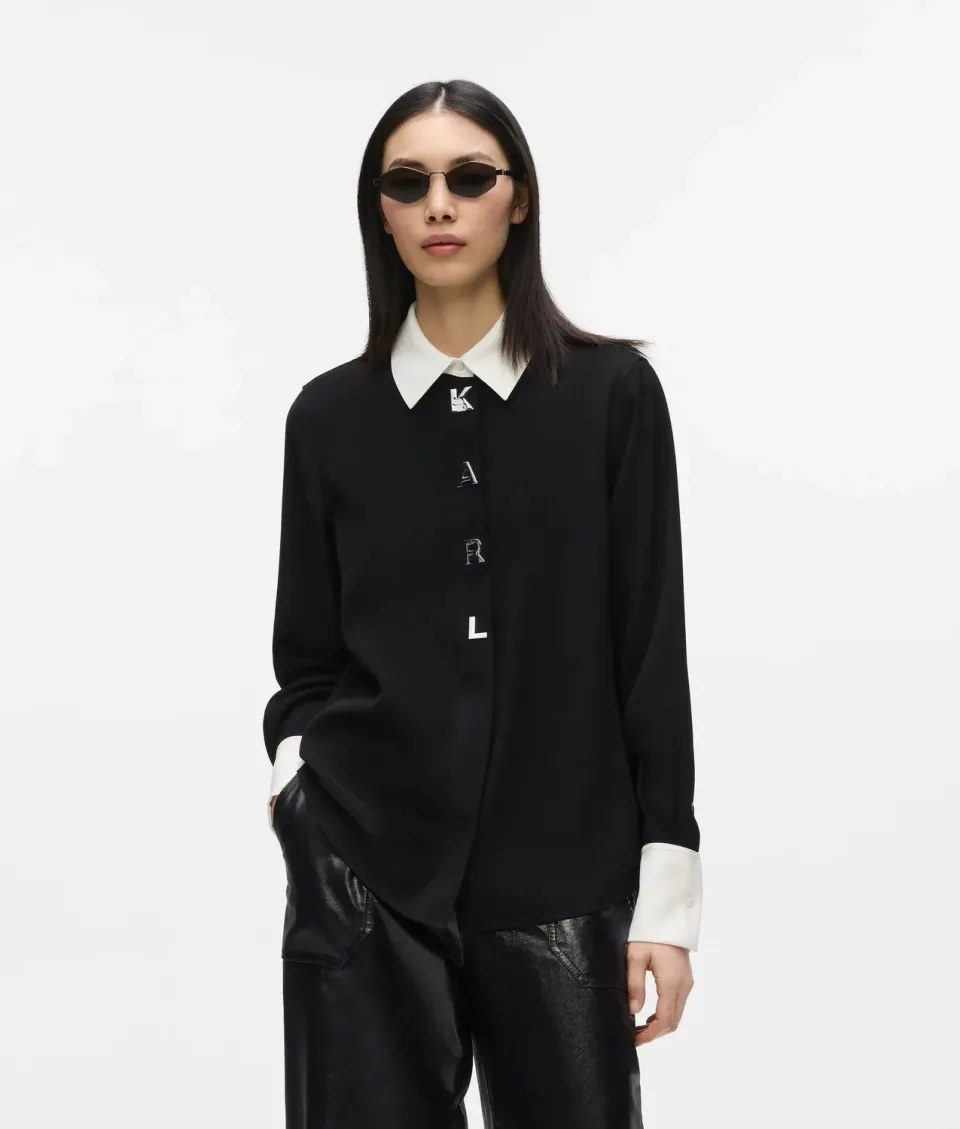 Karl Lagerfeld Contrast Karl Letter Hemd Kontrastkragen
