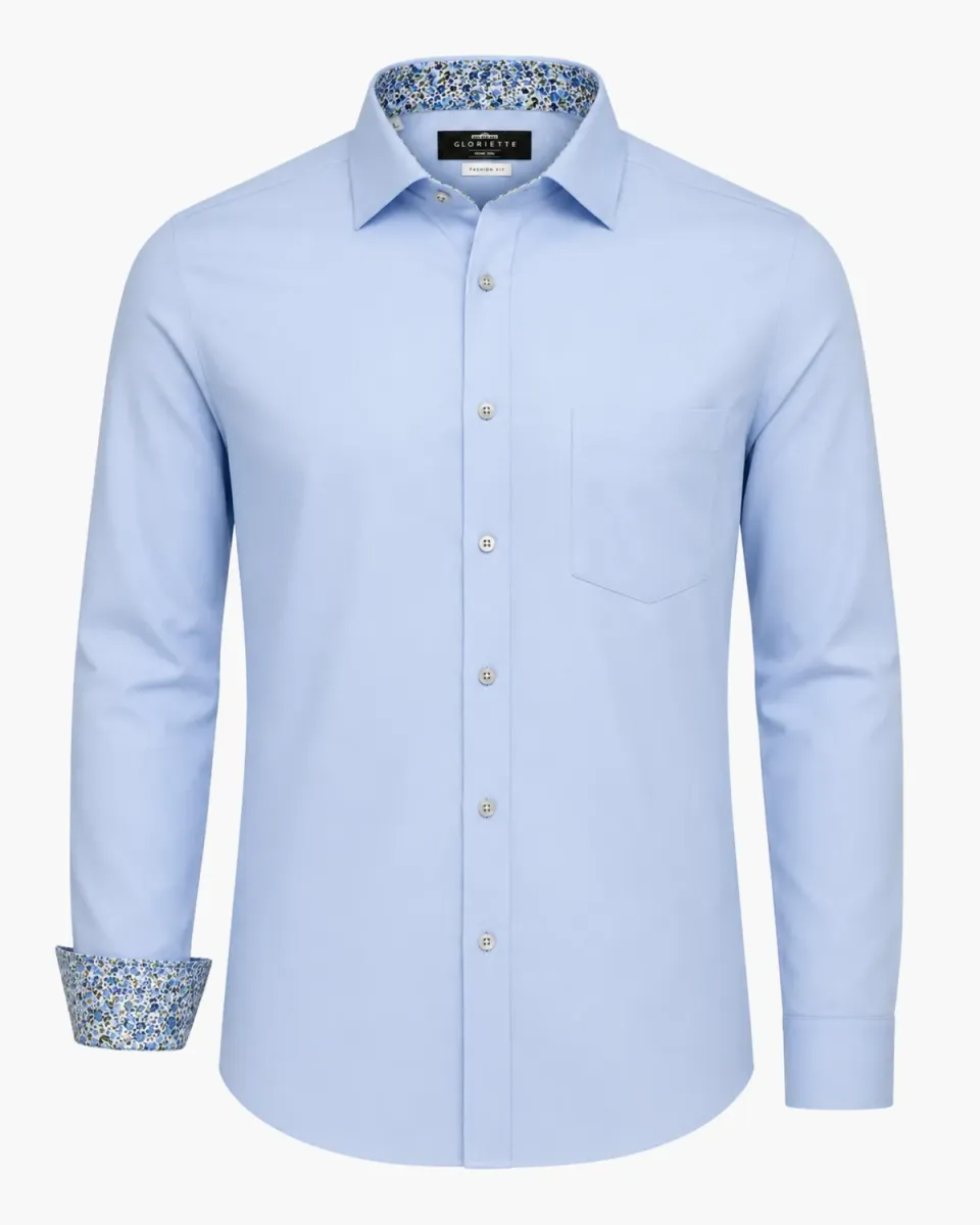 Gloriette Blau Stretch Hemd Hellblau Fashion Fit Baumwolle-Modal