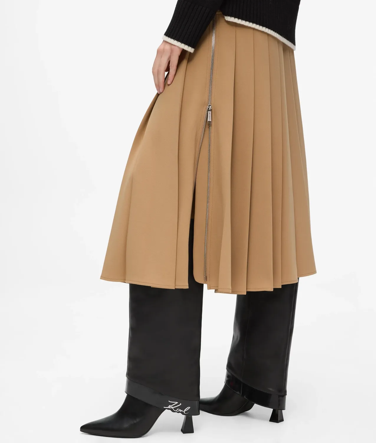 Karl Lagerfeld Plissee Midirock mit Gürtel Stickerei