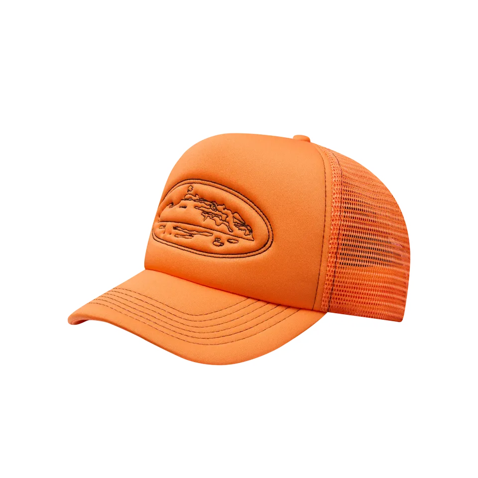 Corteiz Island Outline Trucker Cap Orange Snapback