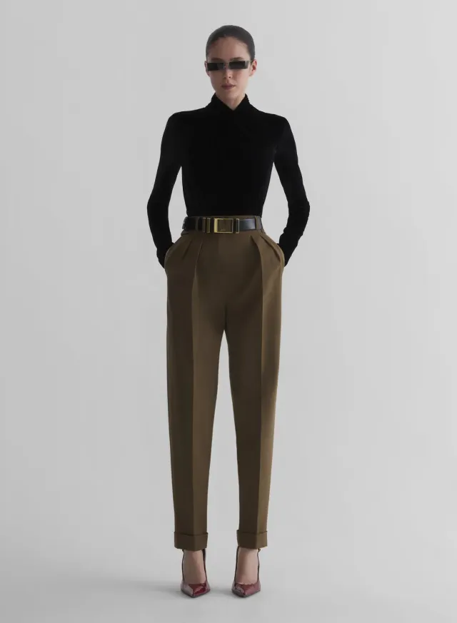 Mugler Carrot Hose Khaki Wolle Gr.34-46