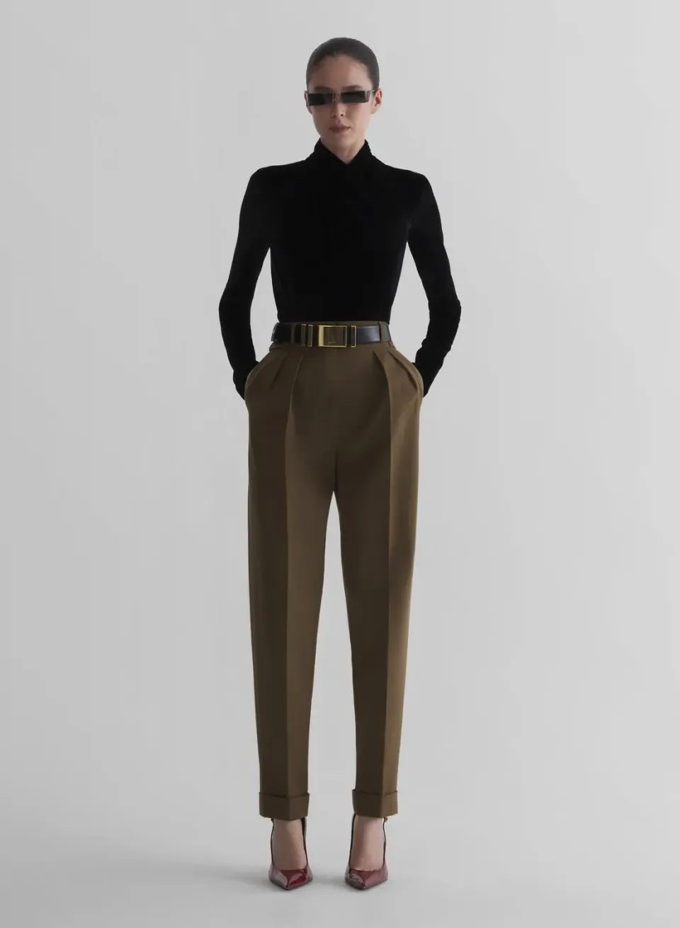 Mugler Carrot Hose Khaki Wolle Gr.34-46