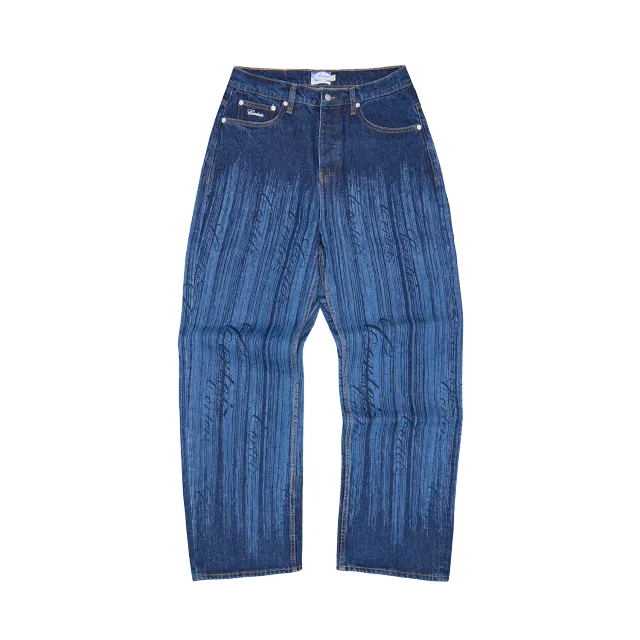 Corteiz Strike Baggy Jeans Dark Wash gerader Schnitt