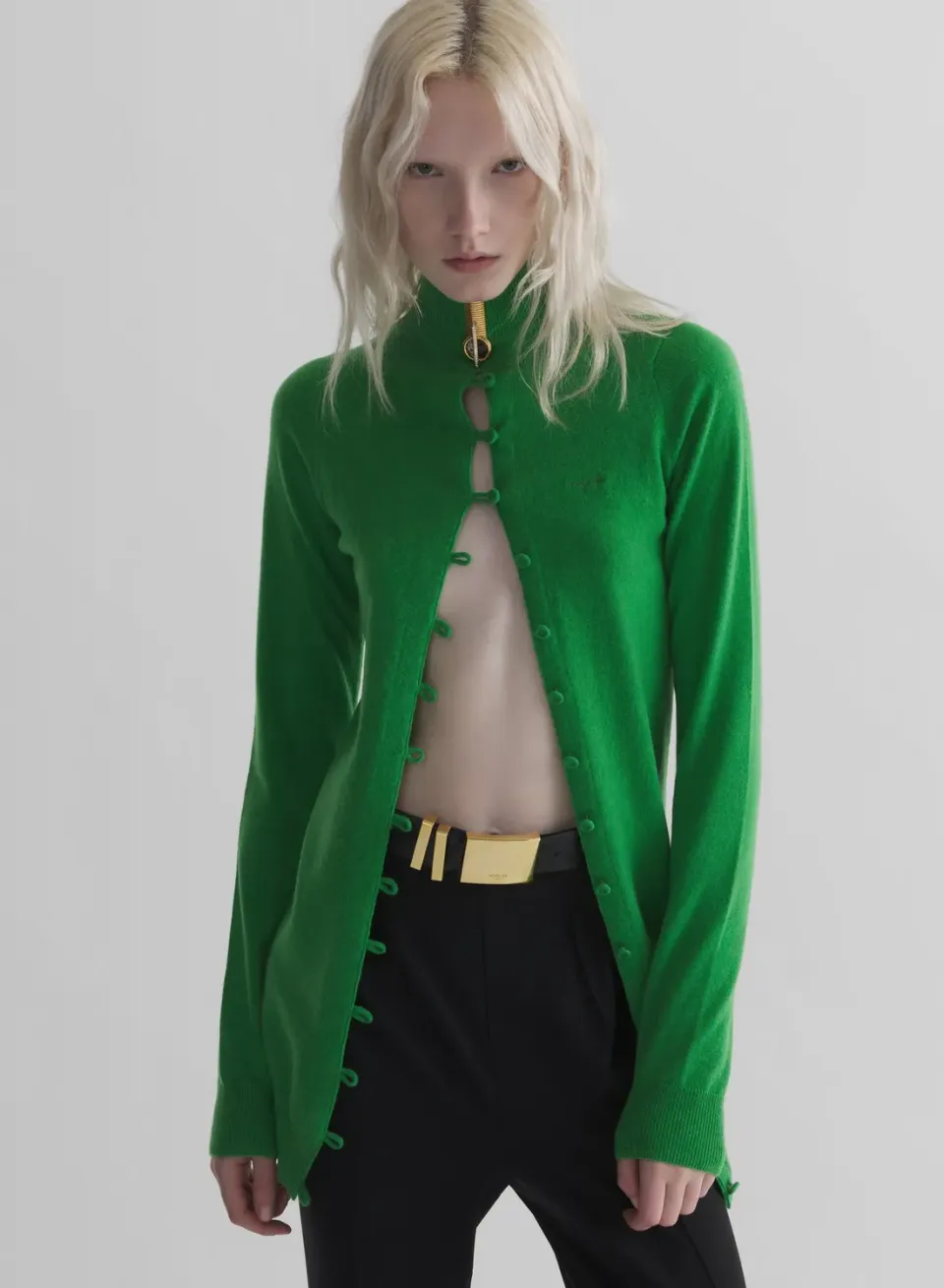 Mugler Cashmere Cardigan Grün Offen Kaschmir