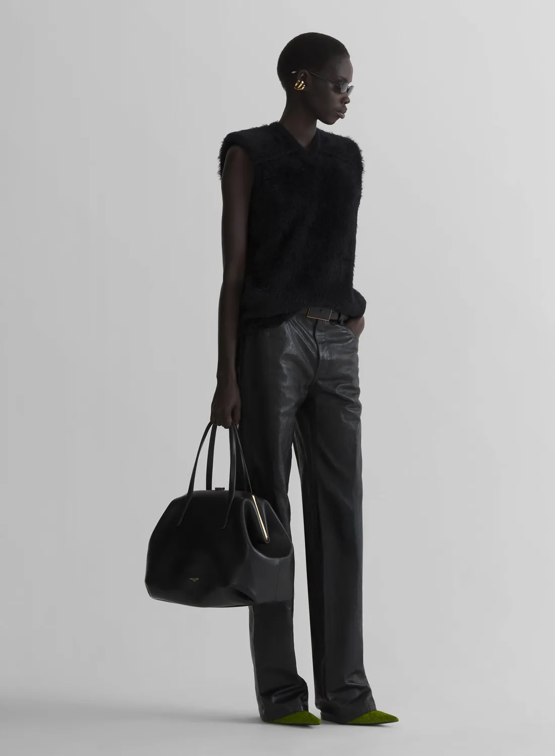 Mugler Knit Top Schwarz Ärmellos V-Ausschnitt