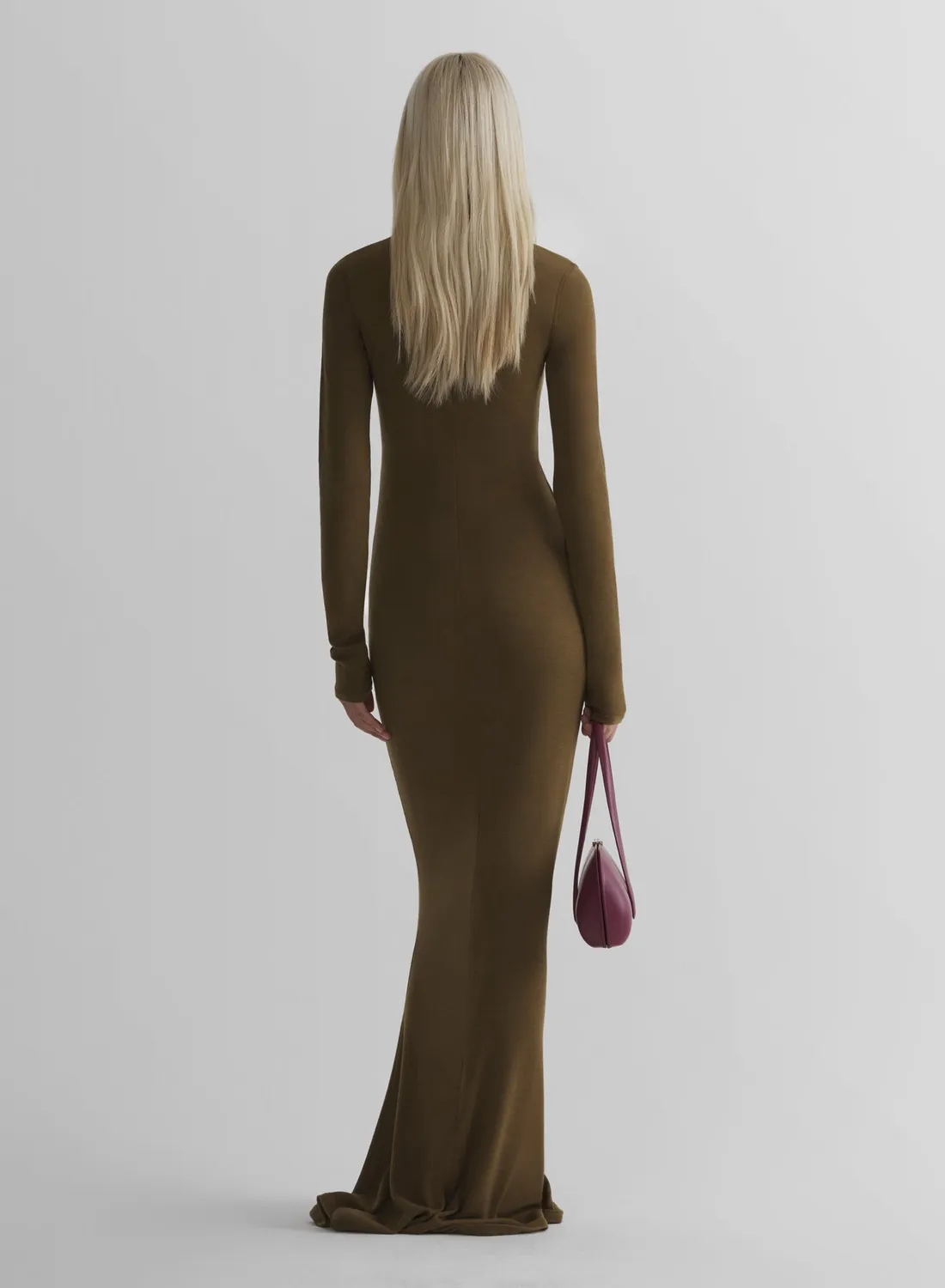 Mugler Column Jersey Kleid Military Green Wolle