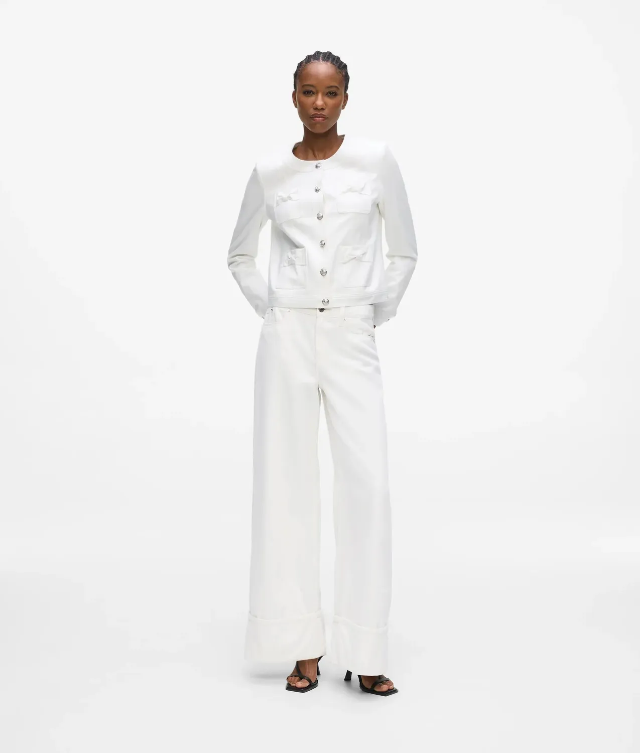 Karl Lagerfeld kragenlose Jacke Schleife Baumwollmix