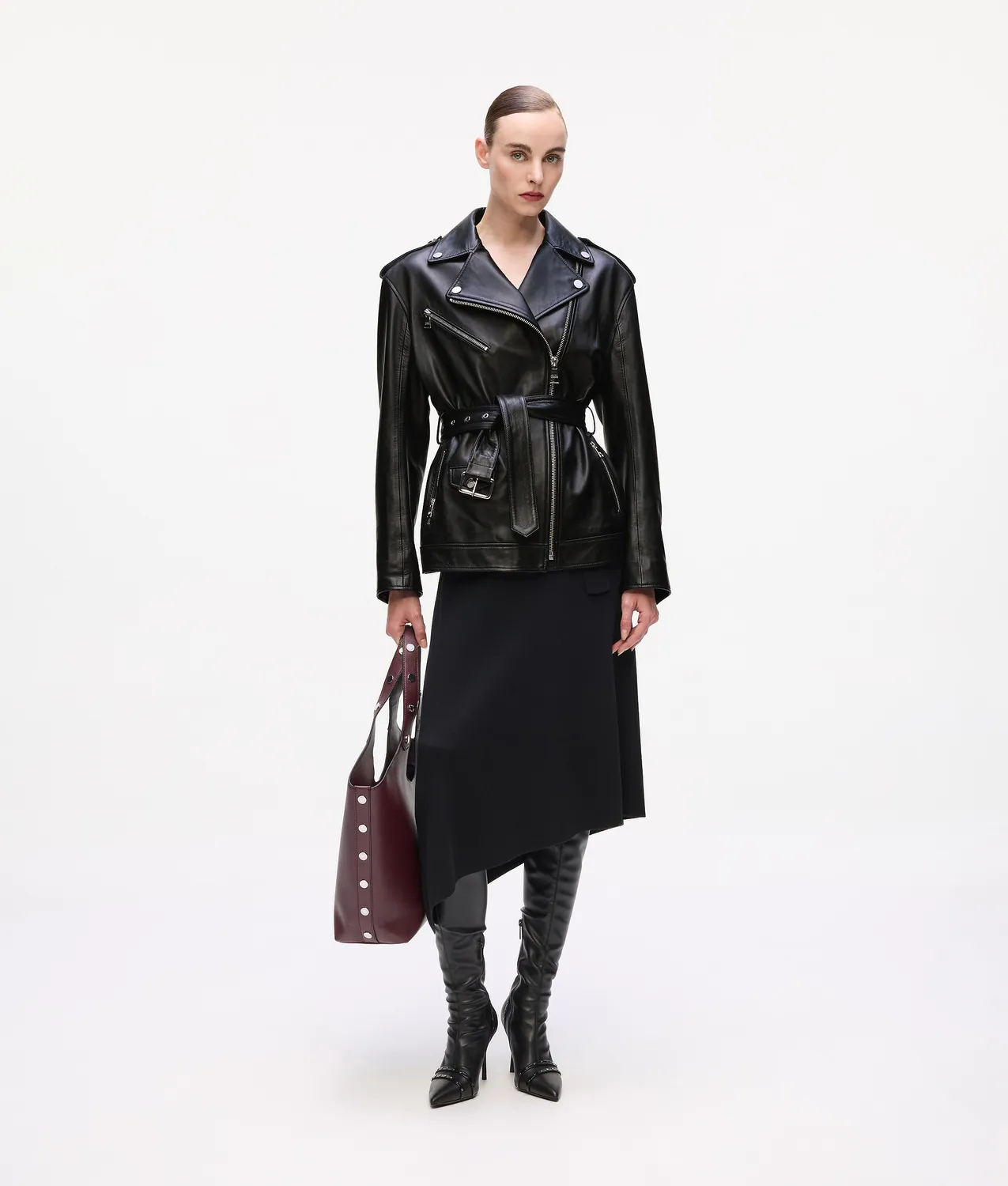 Karl Lagerfeld Lederjacke schwarz Oversize asymmetrisch