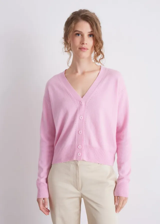 Senatex Strickcardigan Wolle V-Ausschnitt Cardigan Candy