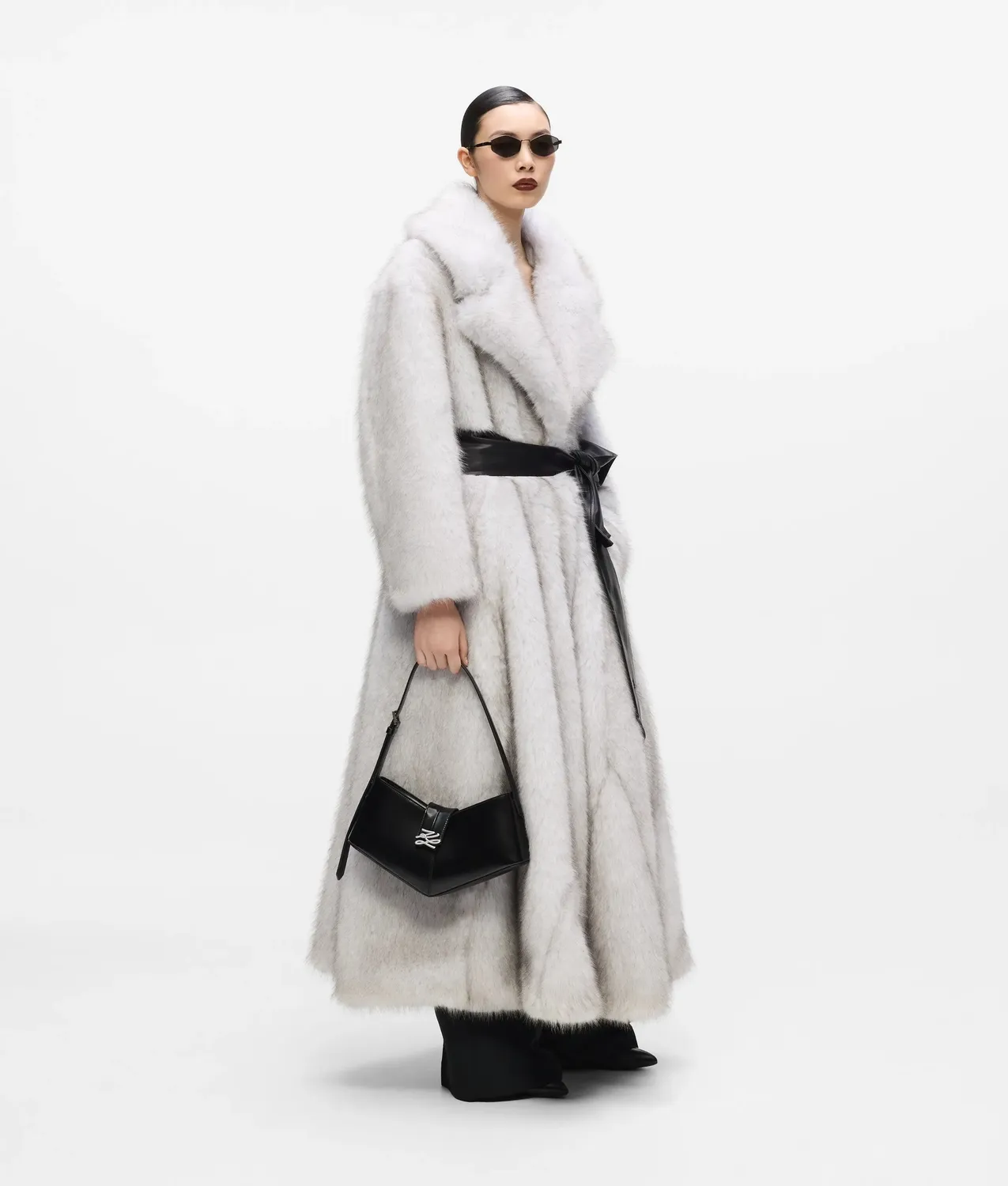 Karl Lagerfeld KL Studio Faux-Fur Mantel lang mit Gürtel