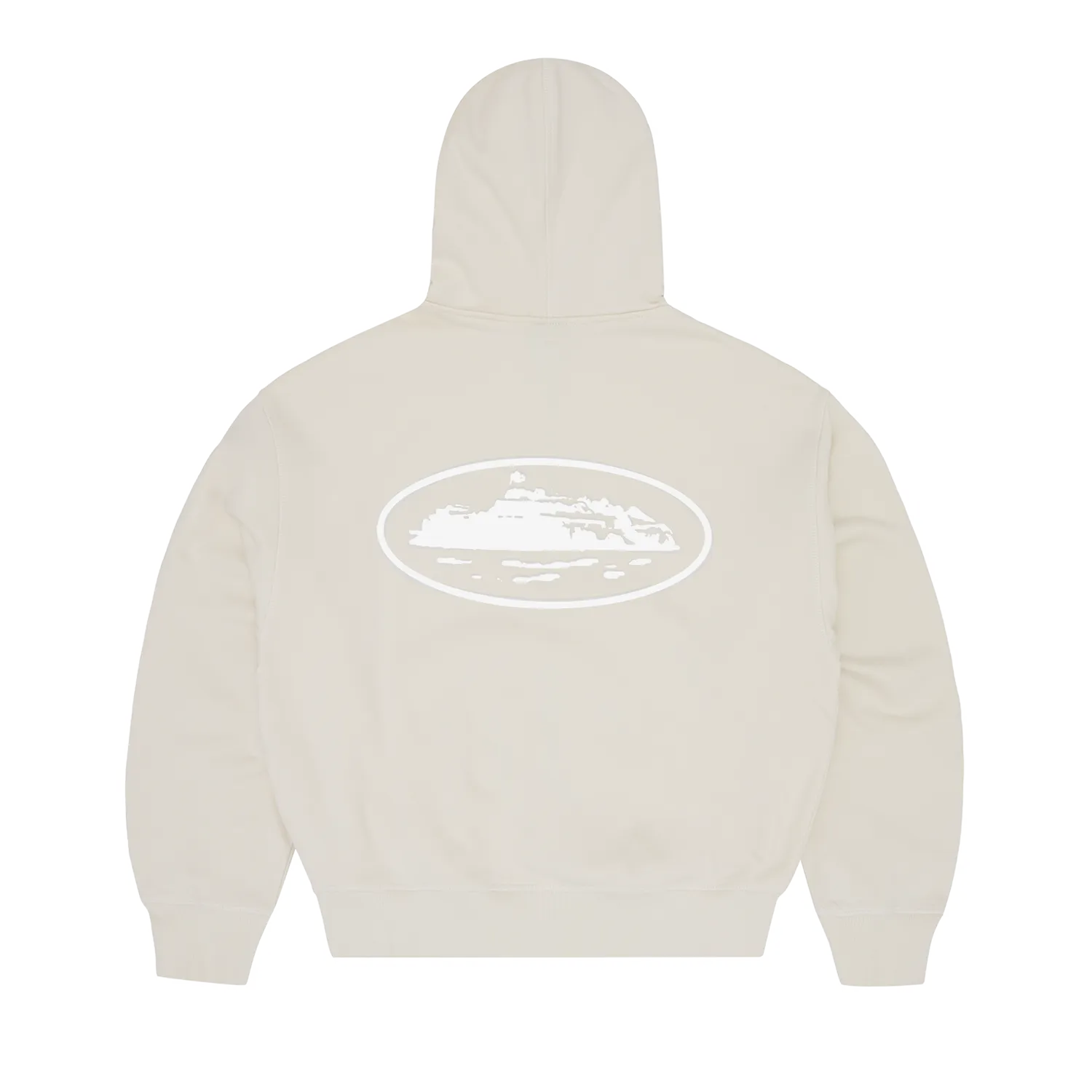 Corteiz Island Puff Print Zip Hoodie Off White 440GSM