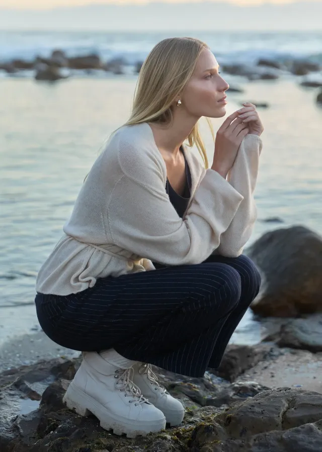 Senatex Bindegürtel Cardigan Cream mit Lurex offen