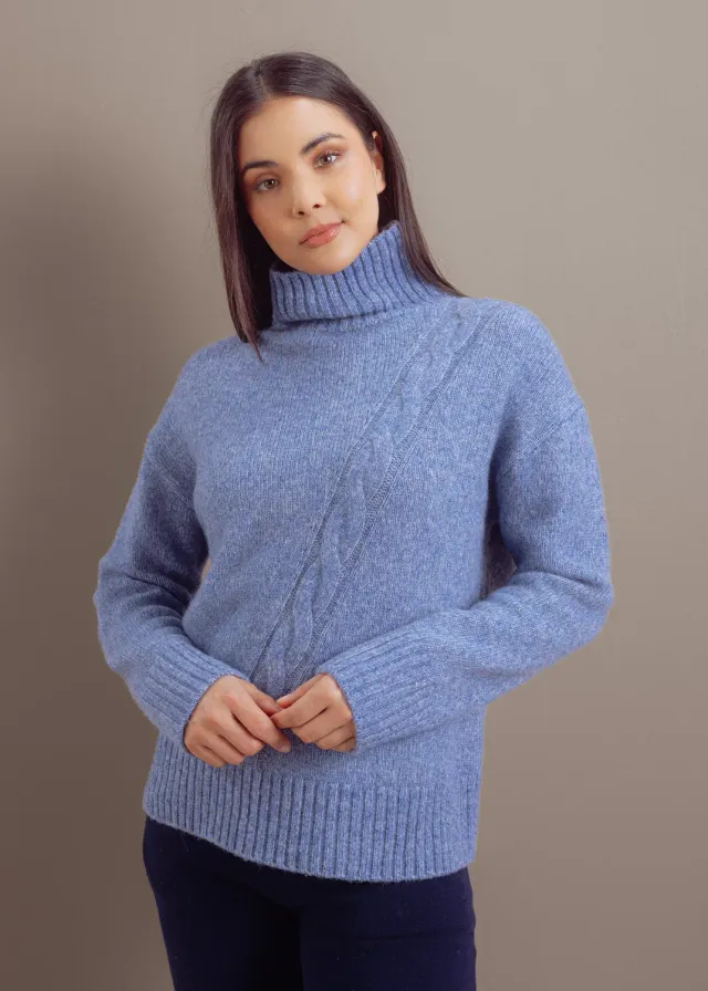 Senatex Zopfmuster-Pullover Rollkragen Ice Wolle-Mix