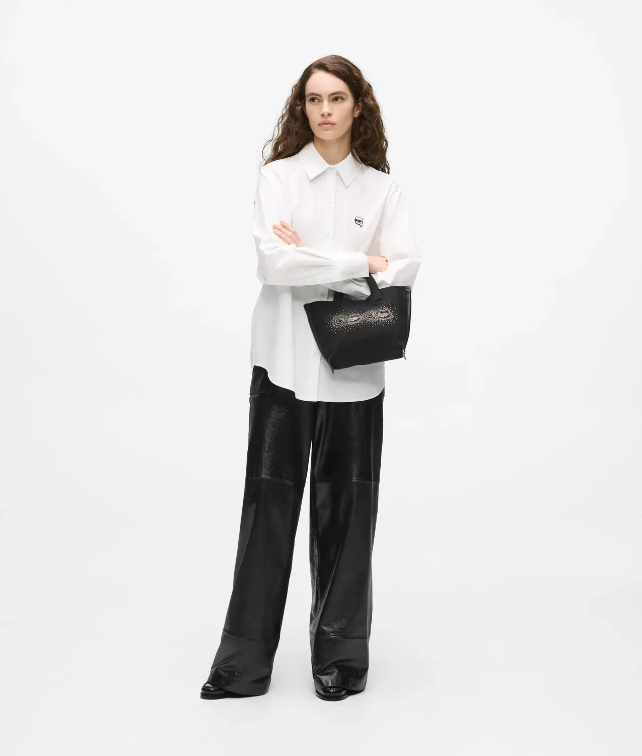 Karl Lagerfeld Ikon Strass Shopper klein schwarz