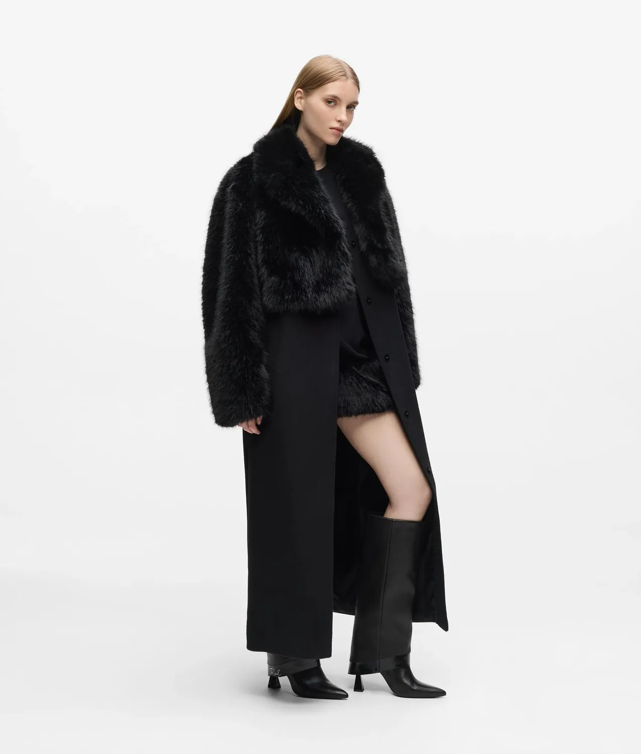 Karl Lagerfeld Transformable Mantel Kunstfell lang