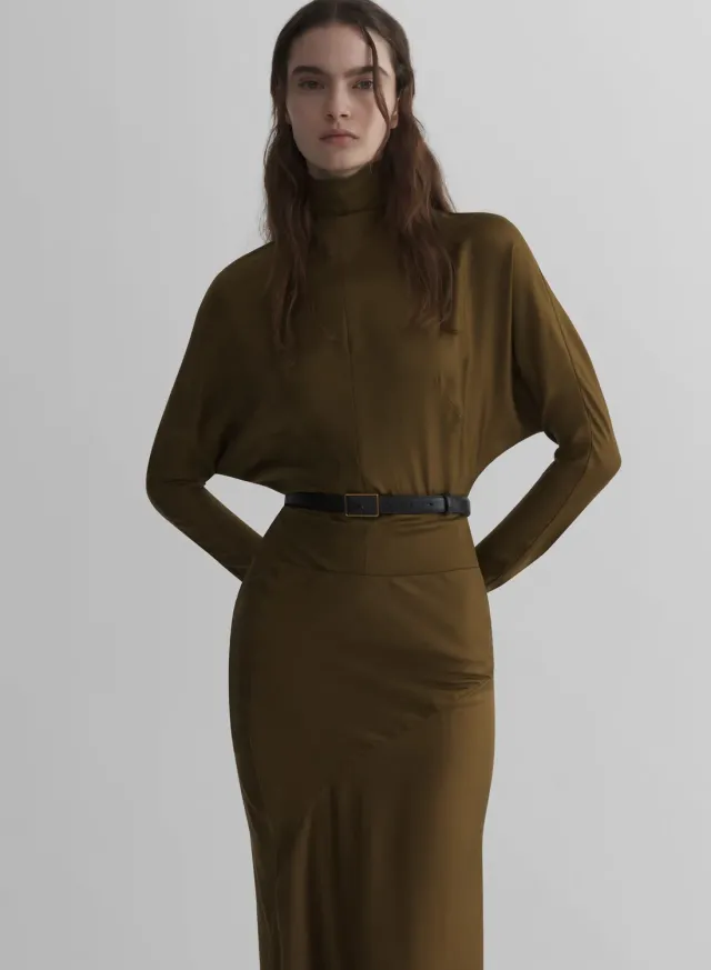 Mugler Bat Sleeves Top Khaki mit Schulterpolstern