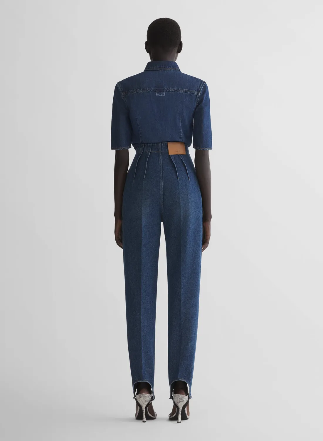 Mugler Denim Cigarette Stirrup Hose Denim High Waist