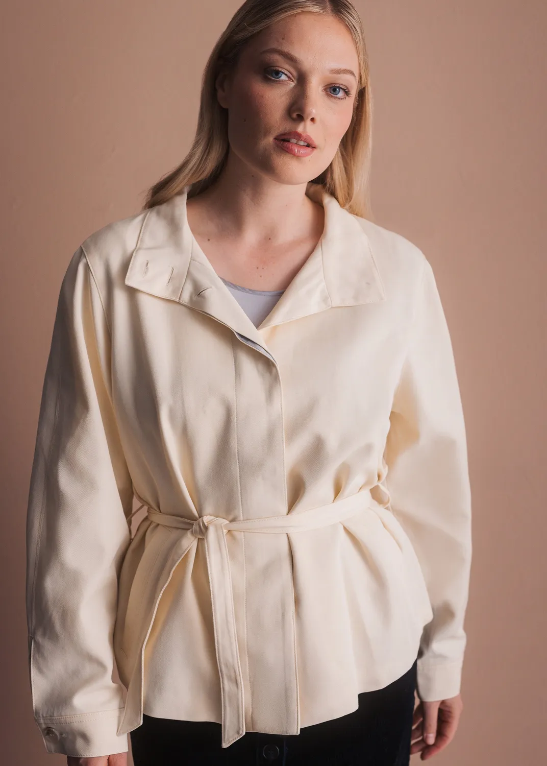 Senatex Bindejacke Lyocell Beige Stehkragen
