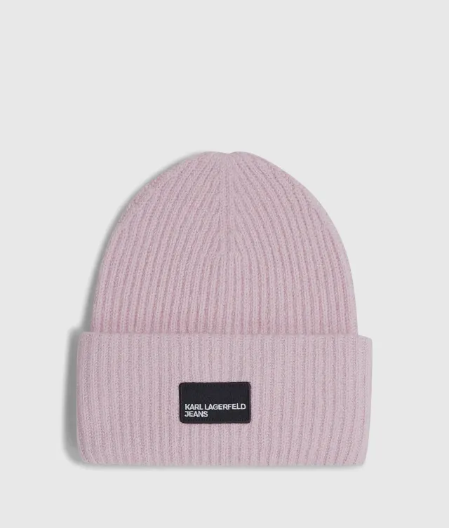 Karl Lagerfeld KL Jeans Logo Patch Long Beanie Mütze One Size Grobstrick