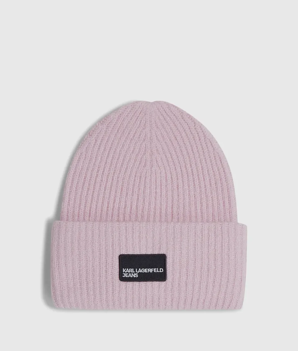 Karl Lagerfeld KL Jeans Logo Patch Long Beanie Mütze One Size Grobstrick